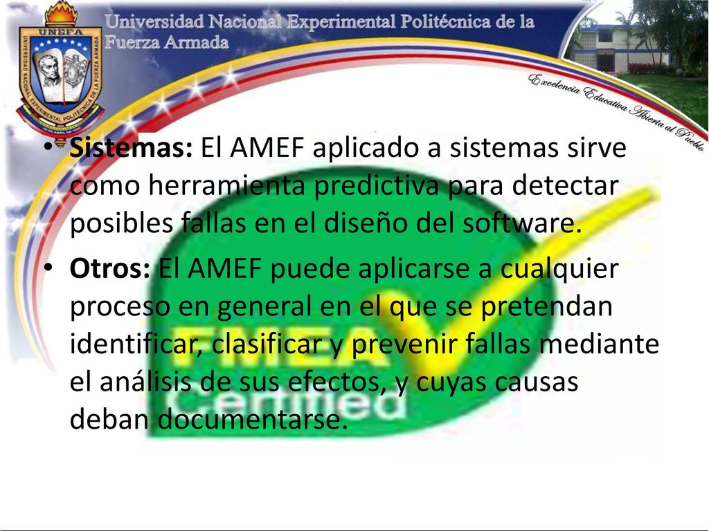 Sistemas: El AMEF aplicado a sistemas sirve como herramienta predictiva para detectar posibles fallas en el diseño del software.