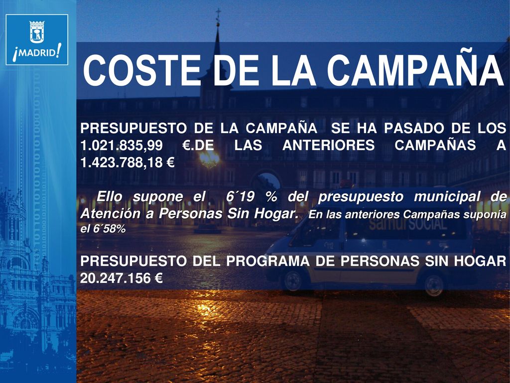 COSTE DE LA CAMPAÑA PRESUPUESTO DE LA CAMPAÑA SE HA PASADO DE LOS ,99 €.DE LAS ANTERIORES CAMPAÑAS A ,18 €