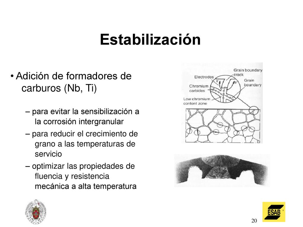 Estabilización • Adición de formadores de carburos (Nb, Ti)