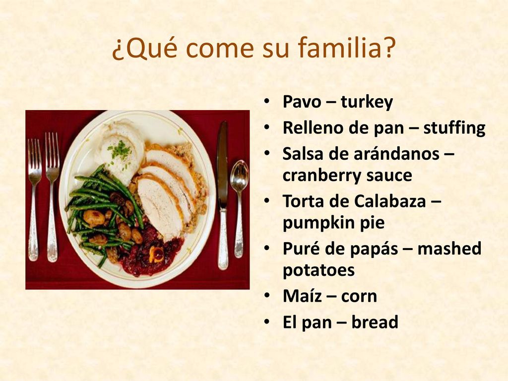 ¿Qué come su familia Pavo – turkey Relleno de pan – stuffing