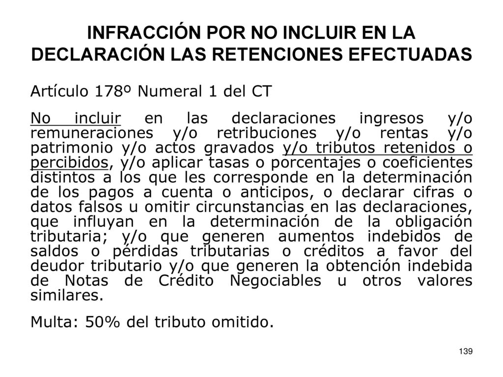 INFRACCIÓN POR NO INCLUIR EN LA DECLARACIÓN LAS RETENCIONES EFECTUADAS