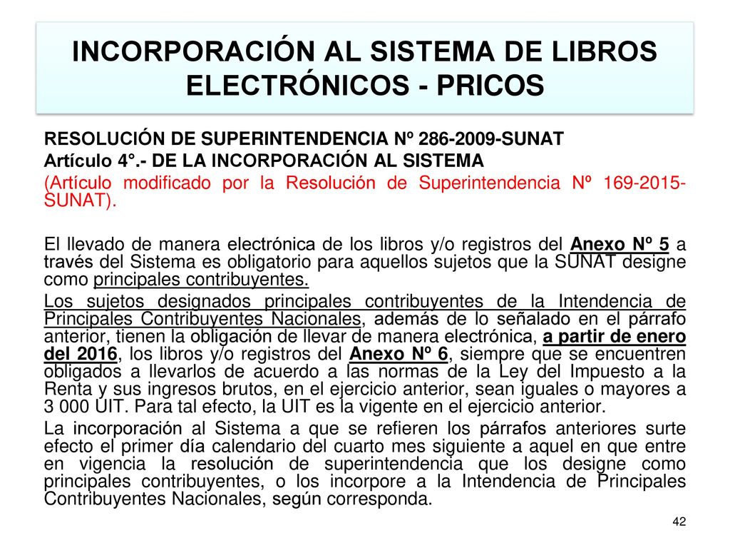INCORPORACIÓN AL SISTEMA DE LIBROS ELECTRÓNICOS - PRICOS