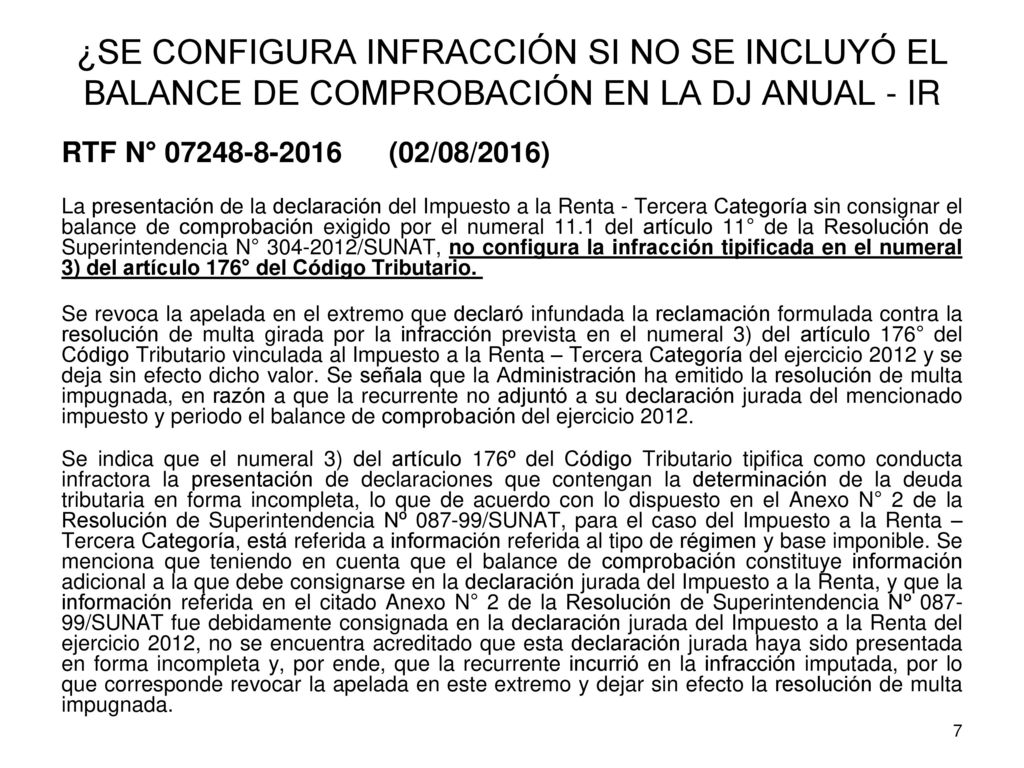 ¿SE CONFIGURA INFRACCIÓN SI NO SE INCLUYÓ EL BALANCE DE COMPROBACIÓN EN LA DJ ANUAL - IR