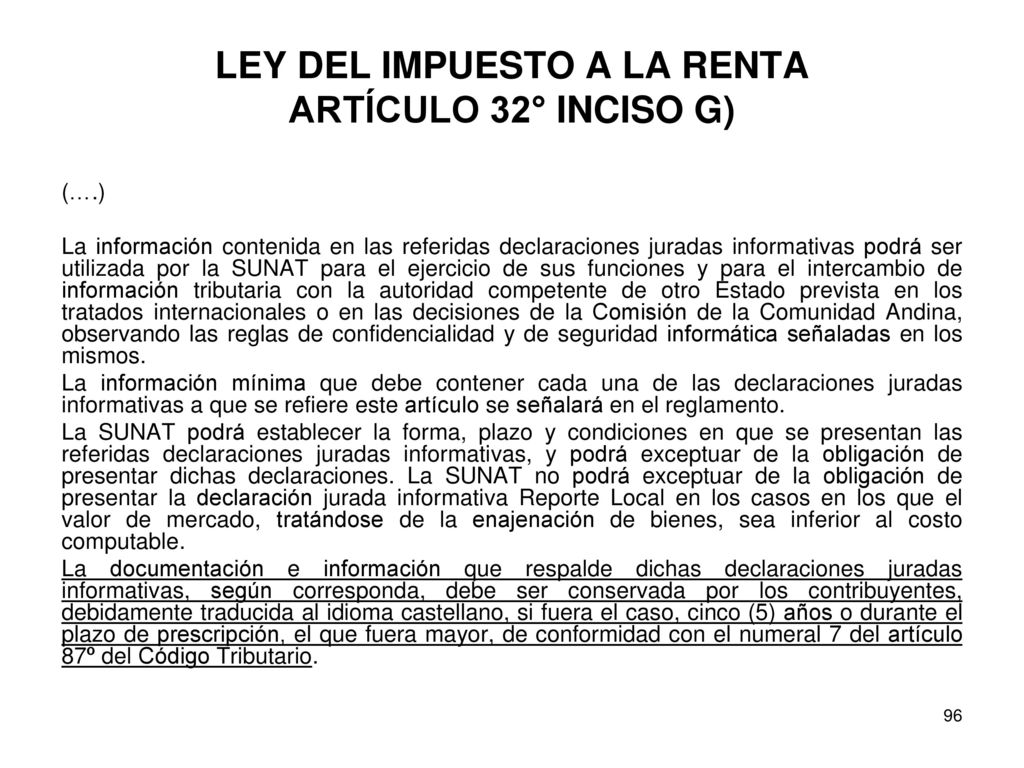LEY DEL IMPUESTO A LA RENTA ARTÍCULO 32° INCISO G)