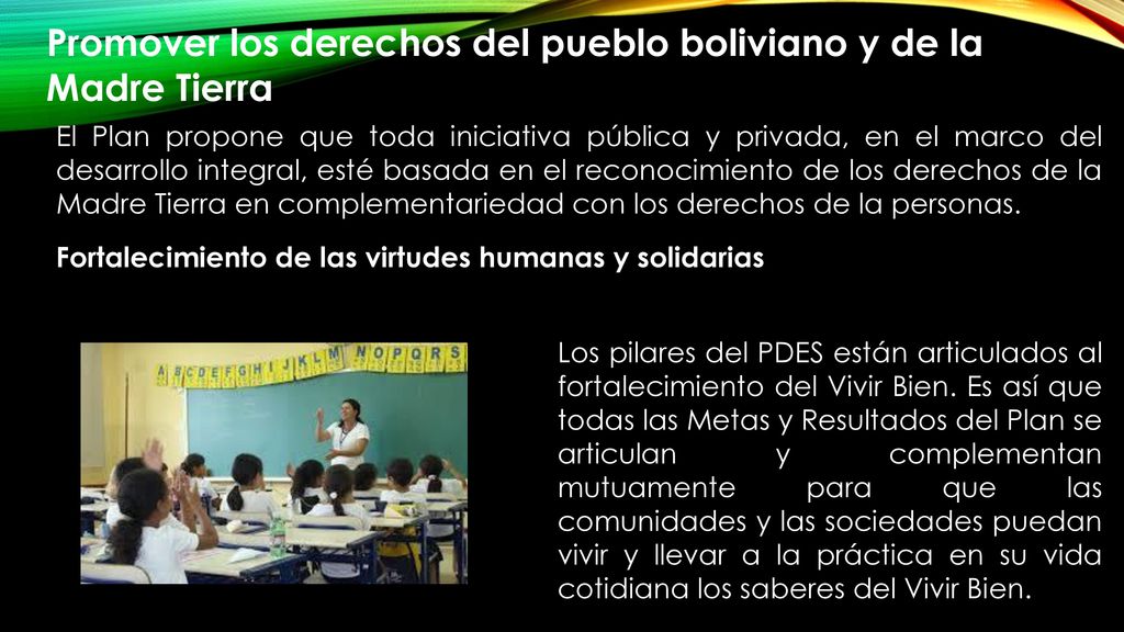 Promover los derechos del pueblo boliviano y de la Madre Tierra
