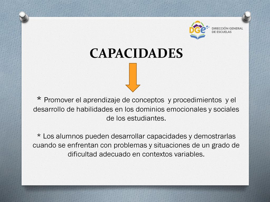 CAPACIDADES * Promover el aprendizaje de conceptos y procedimientos y el desarrollo de habilidades en los dominios emocionales y sociales de los estudiantes.