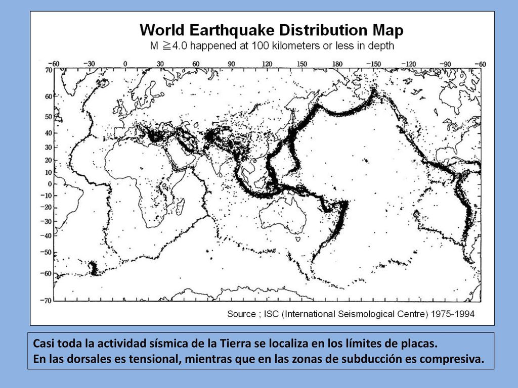 Casi toda la actividad sísmica de la Tierra se localiza en los límites de placas.