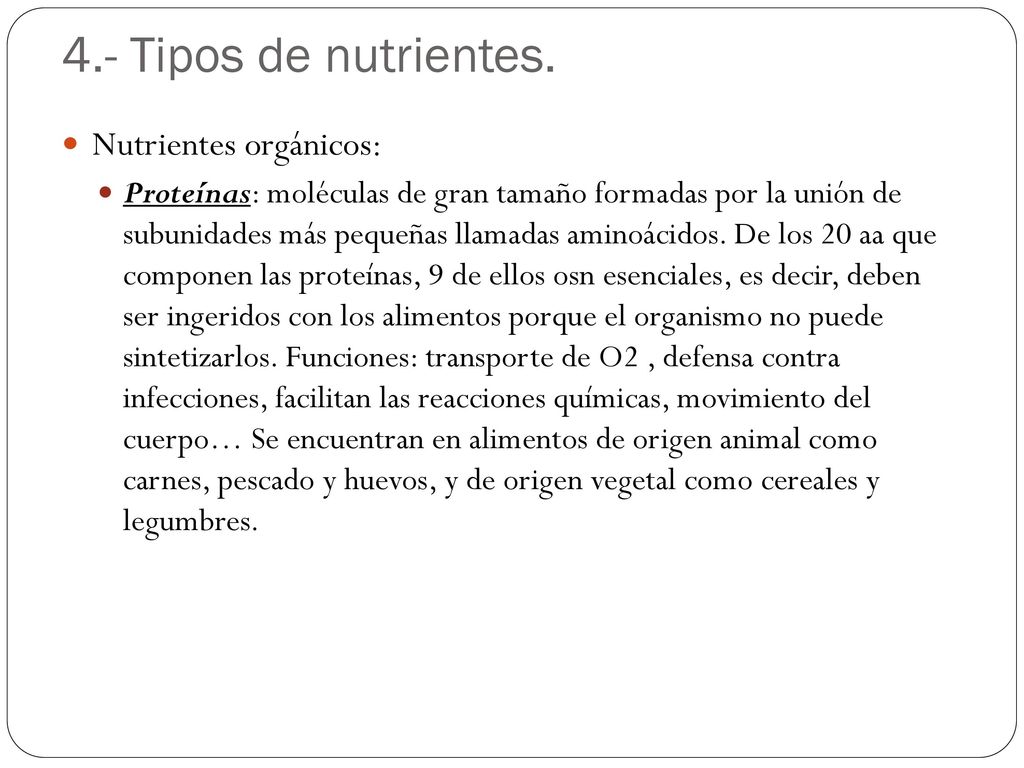 4.- Tipos de nutrientes. Nutrientes orgánicos: