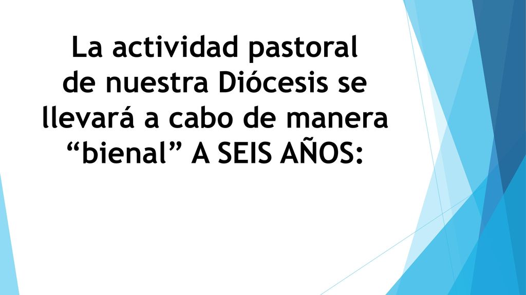 La actividad pastoral de nuestra Diócesis se llevará a cabo de manera bienal A SEIS AÑOS: