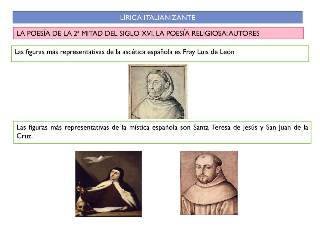 LA POESÍA DE LA 2ª MITAD DEL SIGLO XVI. LA POESÍA RELIGIOSA: AUTORES
