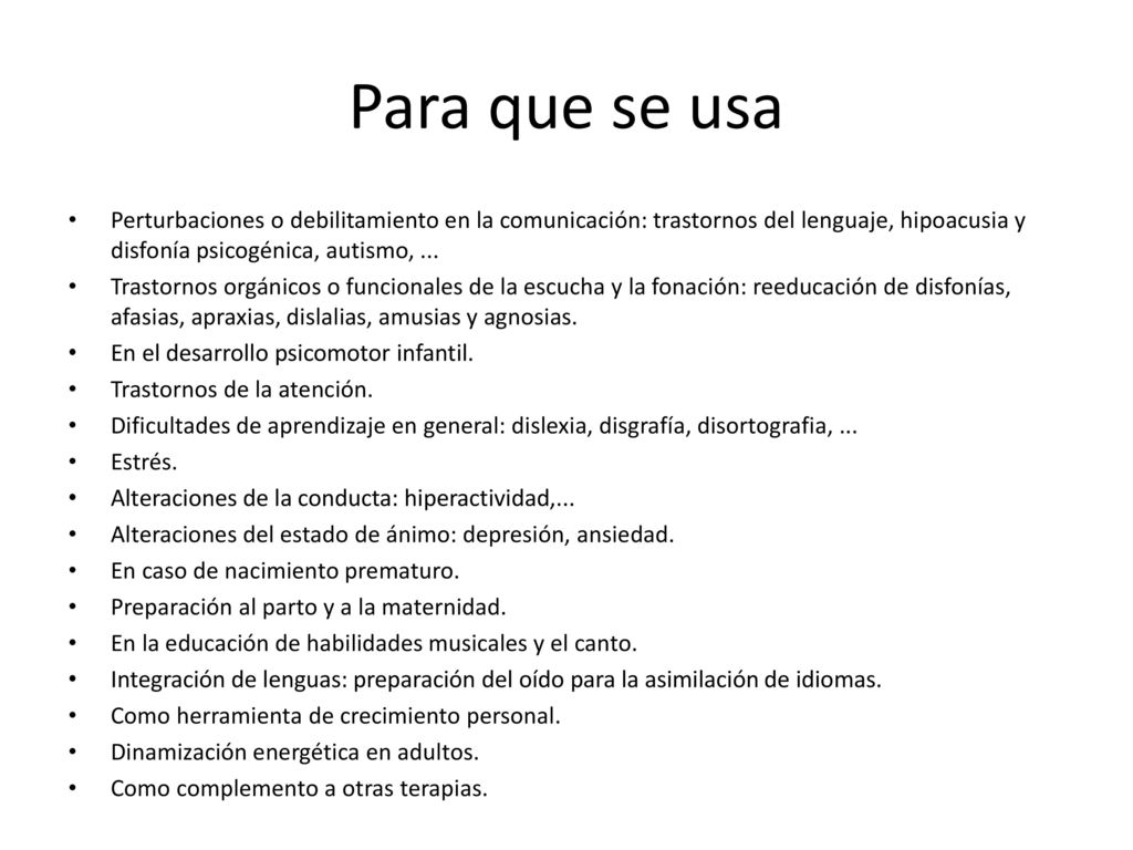 Para que se usa Perturbaciones o debilitamiento en la comunicación: trastornos del lenguaje, hipoacusia y disfonía psicogénica, autismo, ...