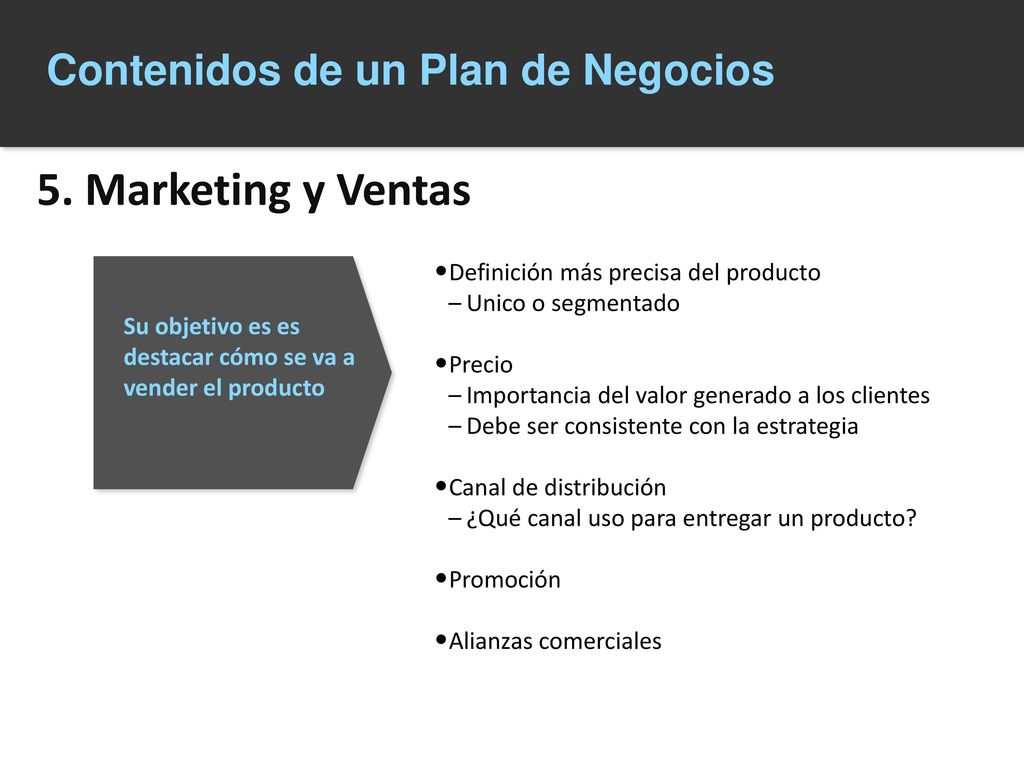 5. Marketing y Ventas Contenidos de un Plan de Negocios