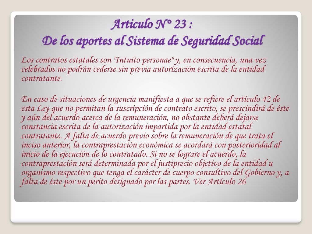 Articulo N° 23 : De los aportes al Sistema de Seguridad Social