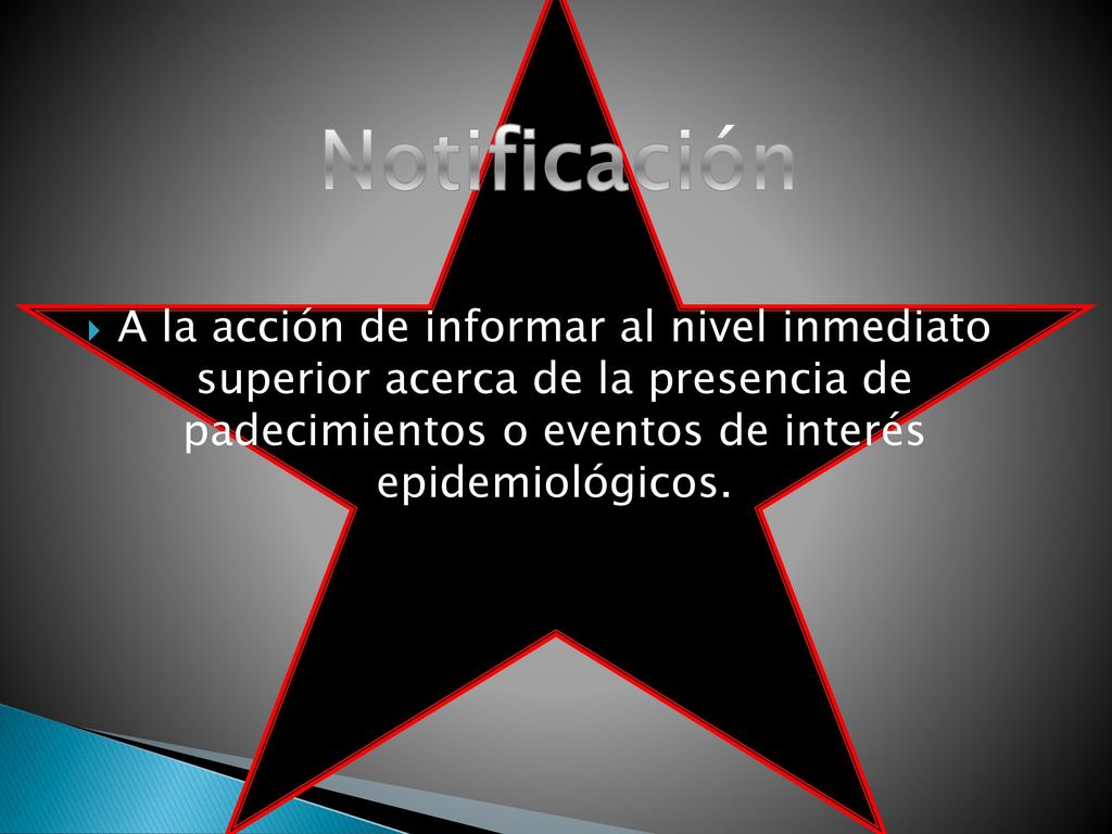 Notificación A la acción de informar al nivel inmediato superior acerca de la presencia de padecimientos o eventos de interés epidemiológicos.