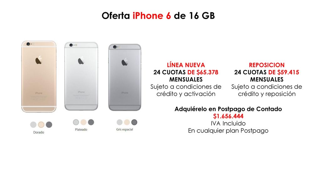 Oferta iPhone 6 de 16 GB LÍNEA NUEVA 24 CUOTAS DE $ MENSUALES