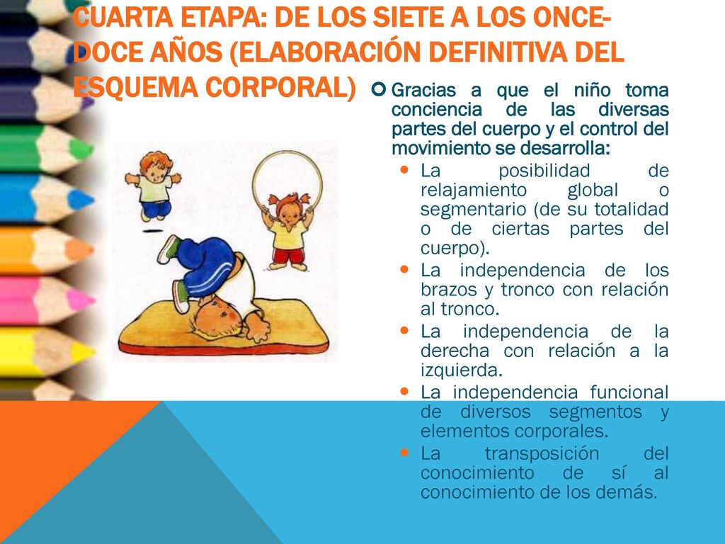 Cuarta etapa: De los siete a los once-doce años (elaboración definitiva del esquema corporal)