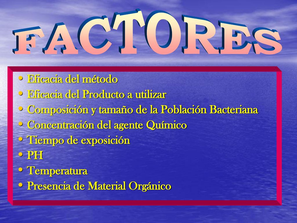 FACTORES Eficacia del método Eficacia del Producto a utilizar