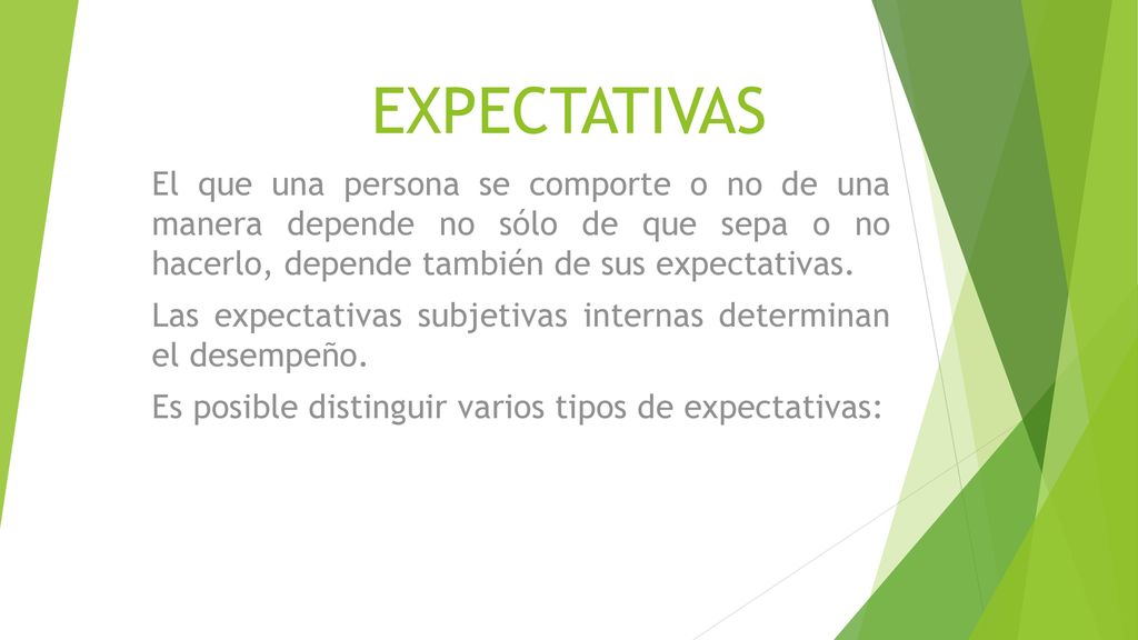 EXPECTATIVAS El que una persona se comporte o no de una manera depende no sólo de que sepa o no hacerlo, depende también de sus expectativas.