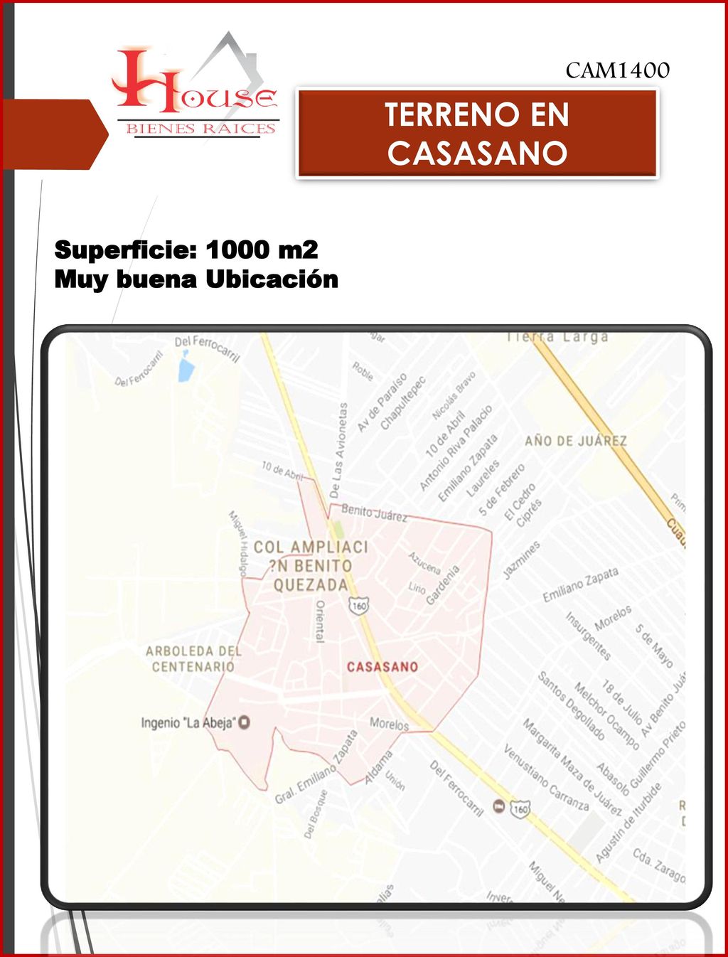 CAM1400 TERRENO EN CASASANO Superficie: 1000 m2 Muy buena Ubicación