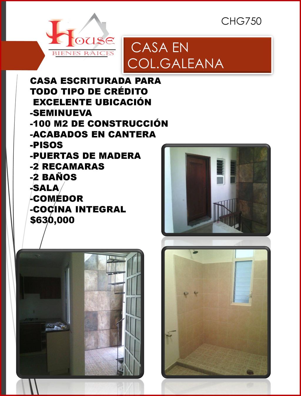 CASA EN COL.GALEANA CHG750 CASA ESCRITURADA PARA TODO TIPO DE CRÉDITO