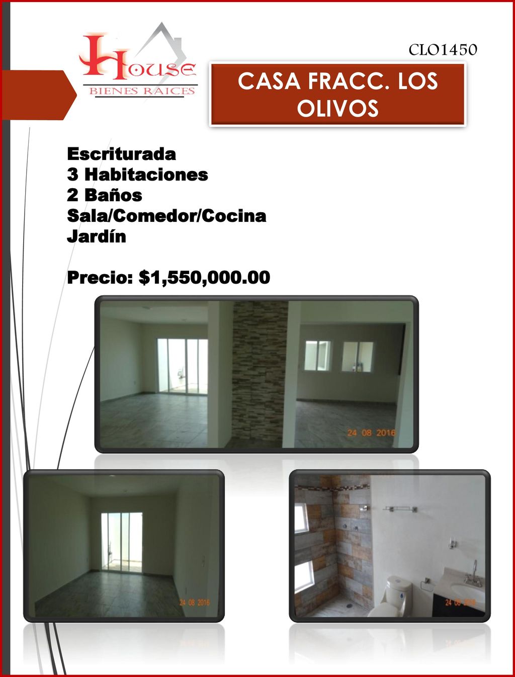 CASA FRACC. LOS OLIVOS CLO1450 Escriturada 3 Habitaciones 2 Baños