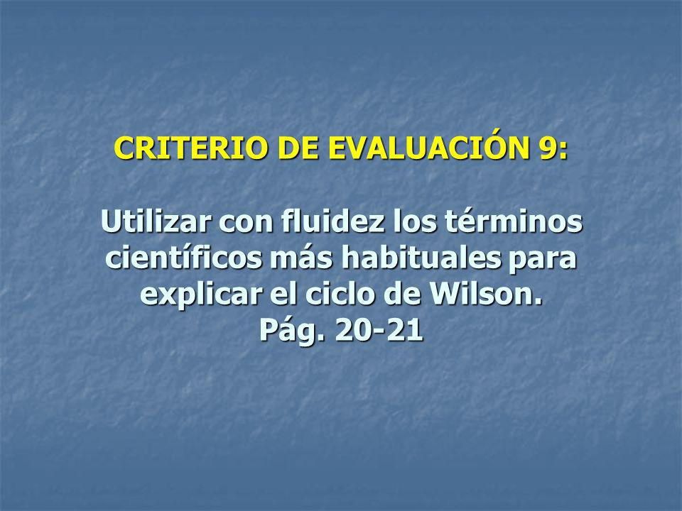 CRITERIO DE EVALUACIÓN 9: Utilizar con fluidez los términos científicos más habituales para explicar el ciclo de Wilson.