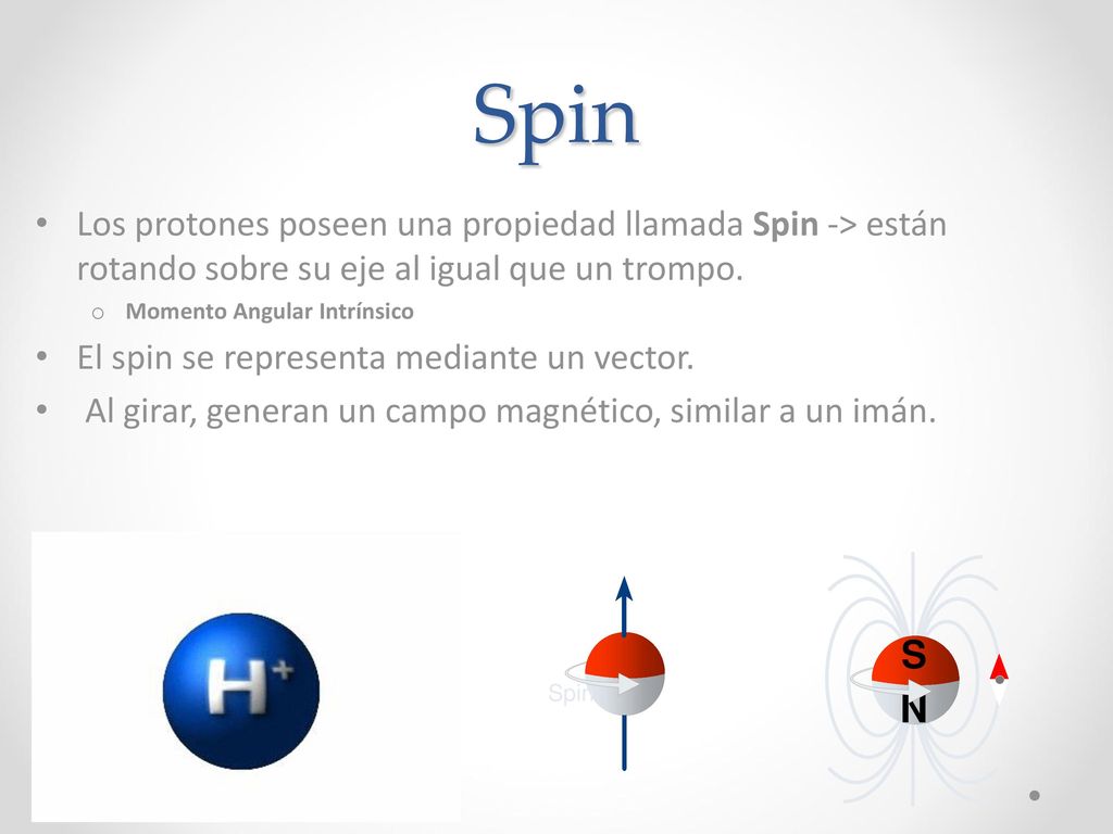 Spin Los protones poseen una propiedad llamada Spin -> están rotando sobre su eje al igual que un trompo.