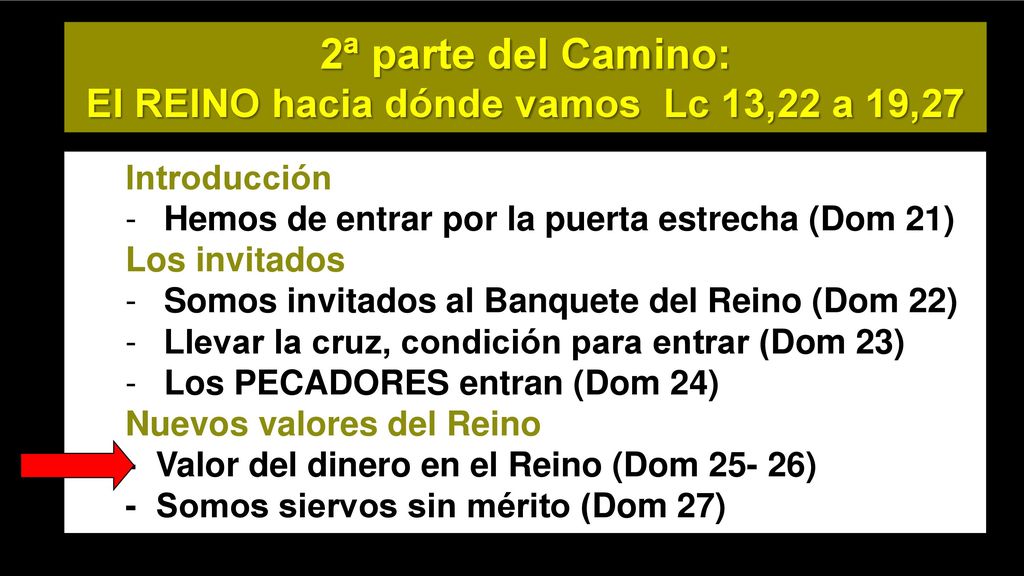 2ª parte del Camino: El REINO hacia dónde vamos Lc 13,22 a 19,27