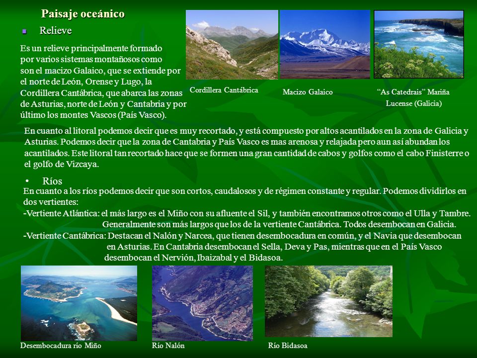 Paisaje oceánico Relieve Ríos Es un relieve principalmente formado
