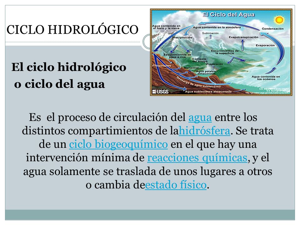 CICLO HIDROLÓGICO El ciclo hidrológico o ciclo del agua