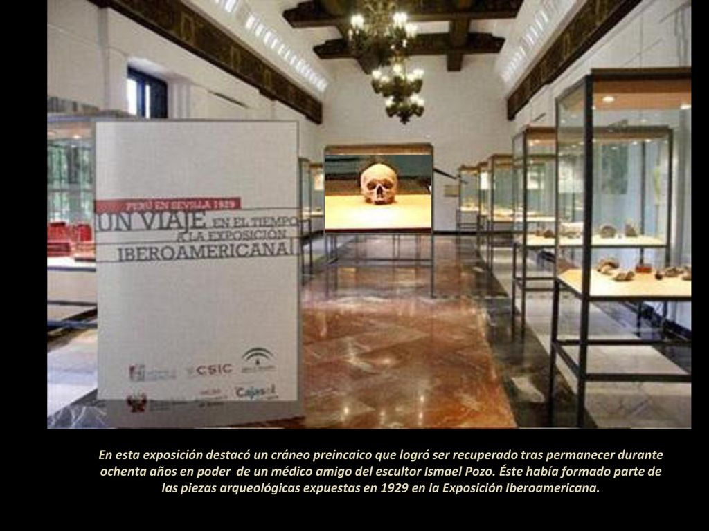 En esta exposición destacó un cráneo preincaico que logró ser recuperado tras permanecer durante ochenta años en poder de un médico amigo del escultor Ismael Pozo.