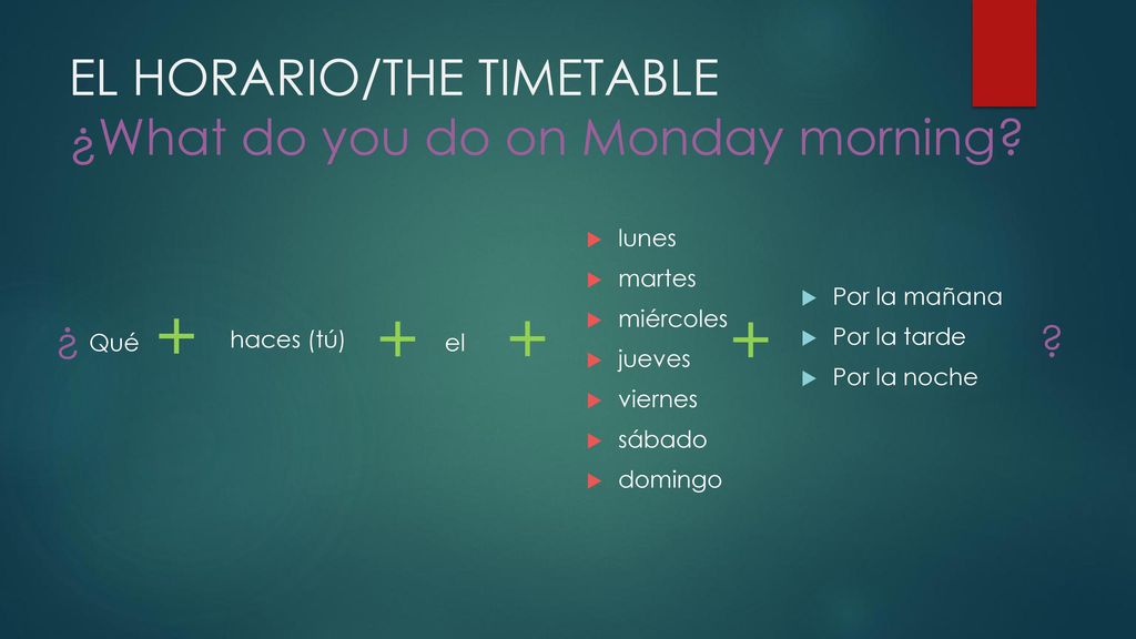 EL HORARIO/THE TIMETABLE ¿What do you do on Monday morning