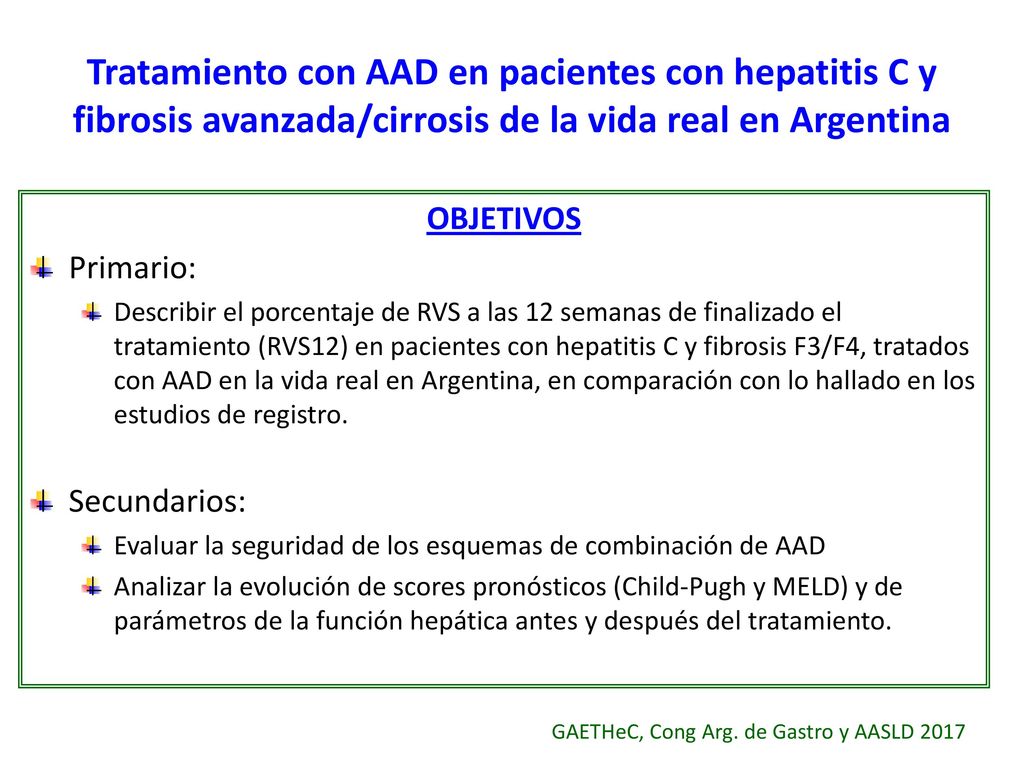 Tratamiento con AAD en pacientes con hepatitis C y fibrosis avanzada/cirrosis de la vida real en Argentina