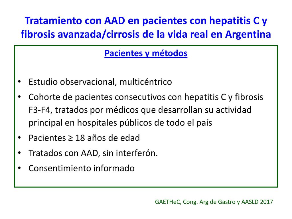 Tratamiento con AAD en pacientes con hepatitis C y fibrosis avanzada/cirrosis de la vida real en Argentina