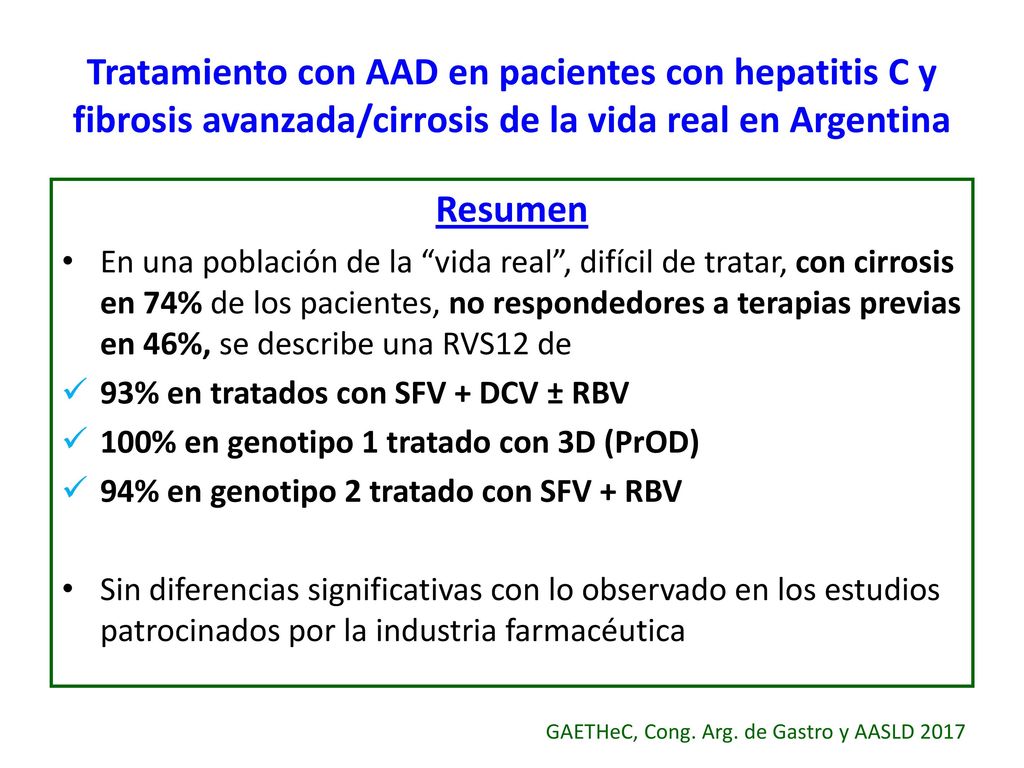 Tratamiento con AAD en pacientes con hepatitis C y fibrosis avanzada/cirrosis de la vida real en Argentina