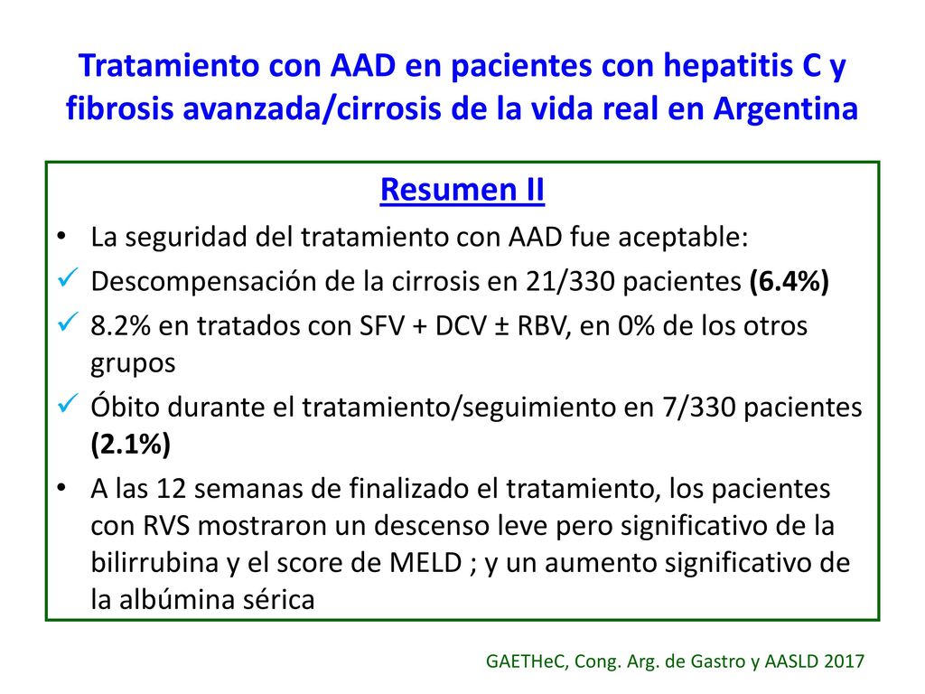 Tratamiento con AAD en pacientes con hepatitis C y fibrosis avanzada/cirrosis de la vida real en Argentina