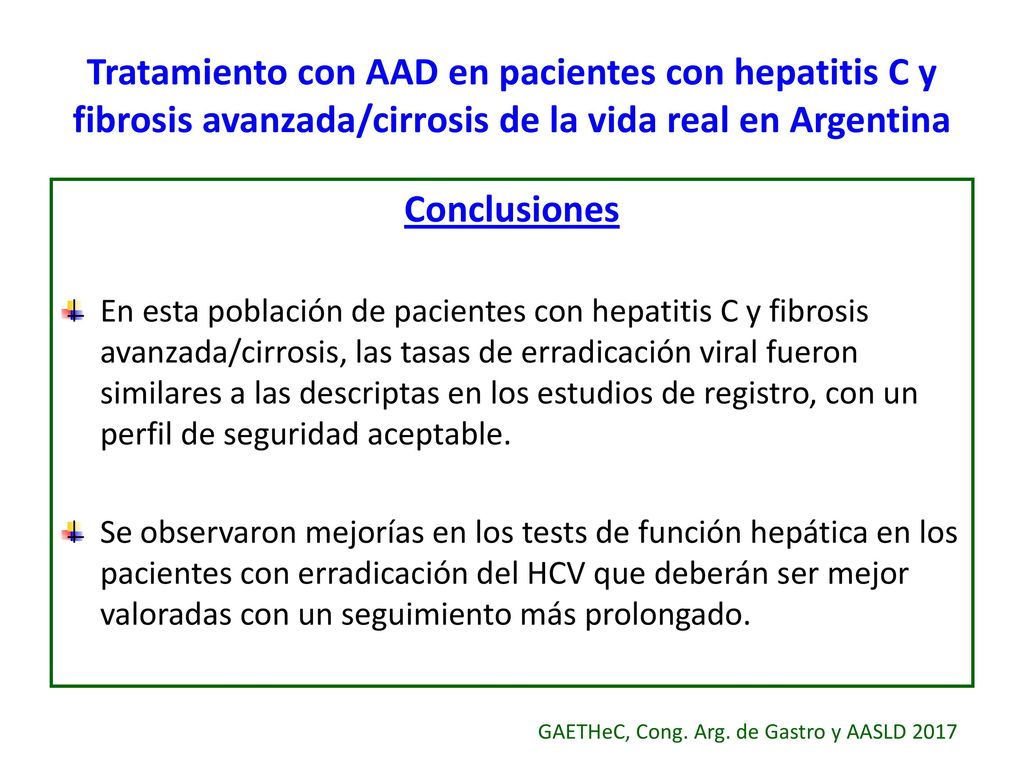 Tratamiento con AAD en pacientes con hepatitis C y fibrosis avanzada/cirrosis de la vida real en Argentina