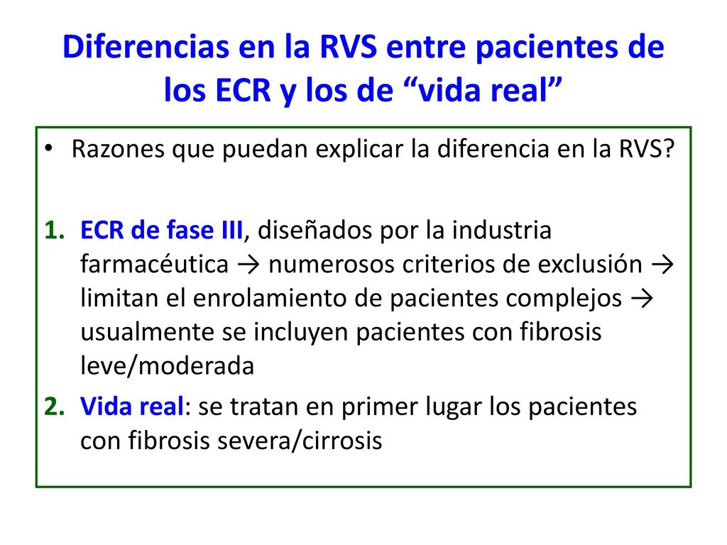 Diferencias en la RVS entre pacientes de los ECR y los de vida real