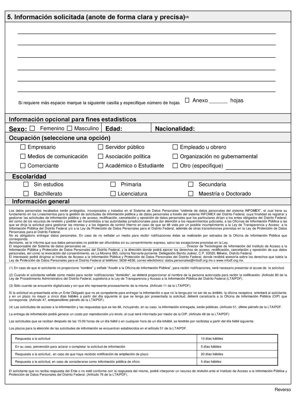 5. Información solicitada (anote de forma clara y precisa)(4)