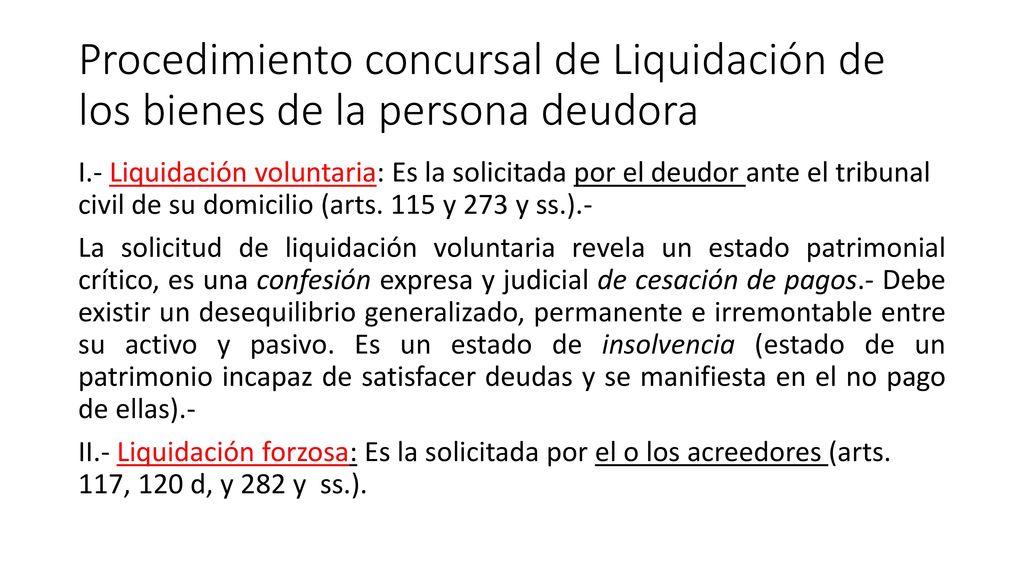 Procedimiento concursal de Liquidación de los bienes de la persona deudora