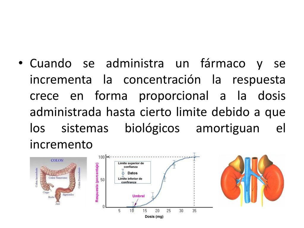 Cuando se administra un fármaco y se incrementa la concentración la respuesta crece en forma proporcional a la dosis administrada hasta cierto limite debido a que los sistemas biológicos amortiguan el incremento