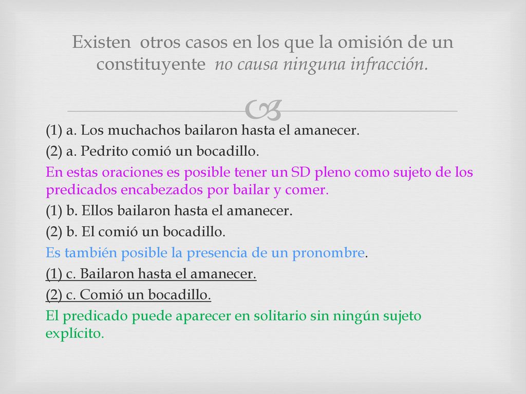 Existen otros casos en los que la omisión de un constituyente no causa ninguna infracción.