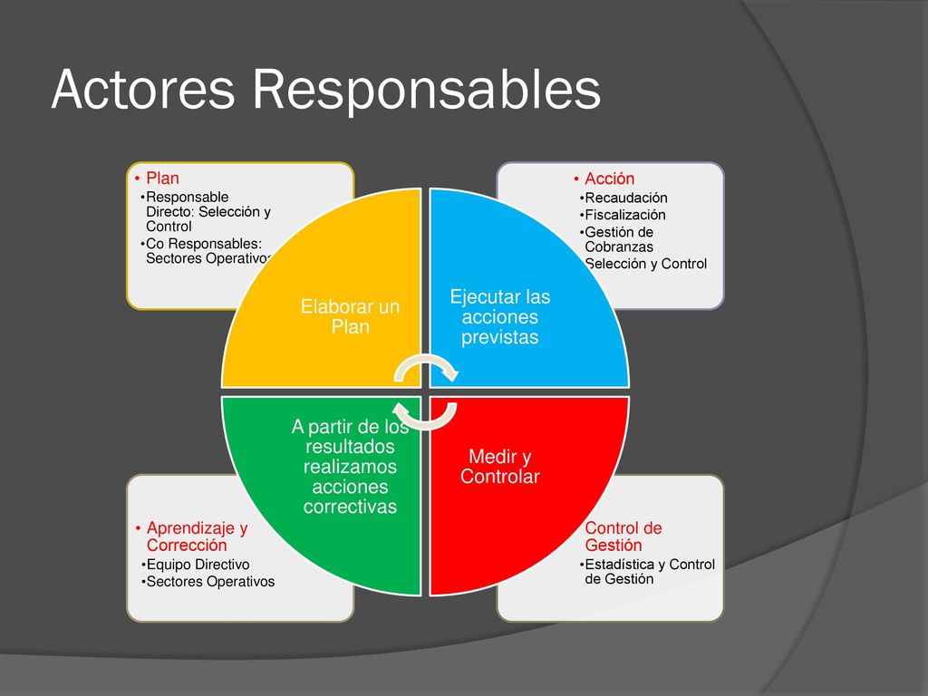 Actores Responsables Ejecutar las acciones previstas Elaborar un Plan