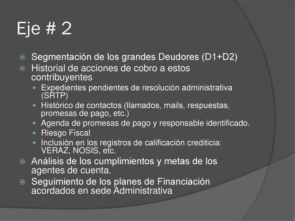 Eje # 2 Segmentación de los grandes Deudores (D1+D2)