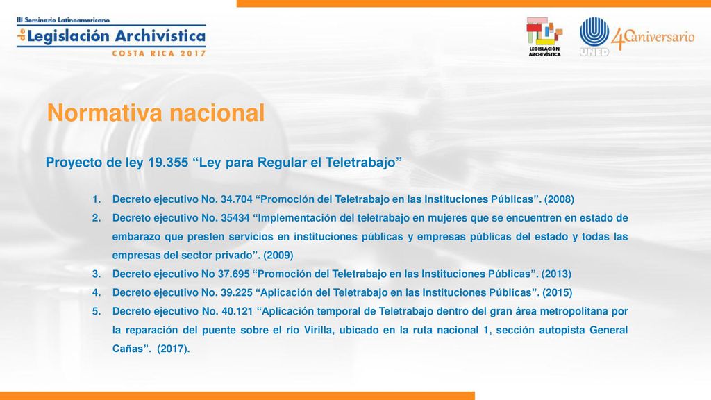 Normativa nacional Proyecto de ley Ley para Regular el Teletrabajo