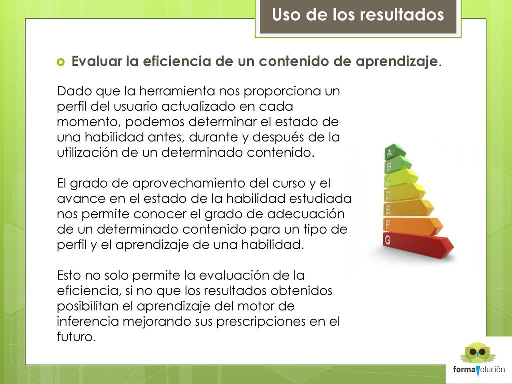 Uso de los resultados Evaluar la eficiencia de un contenido de aprendizaje.