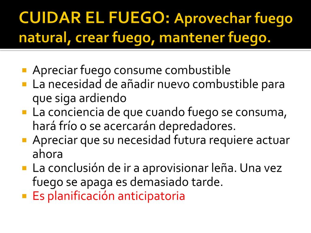 CUIDAR EL FUEGO: Aprovechar fuego natural, crear fuego, mantener fuego.