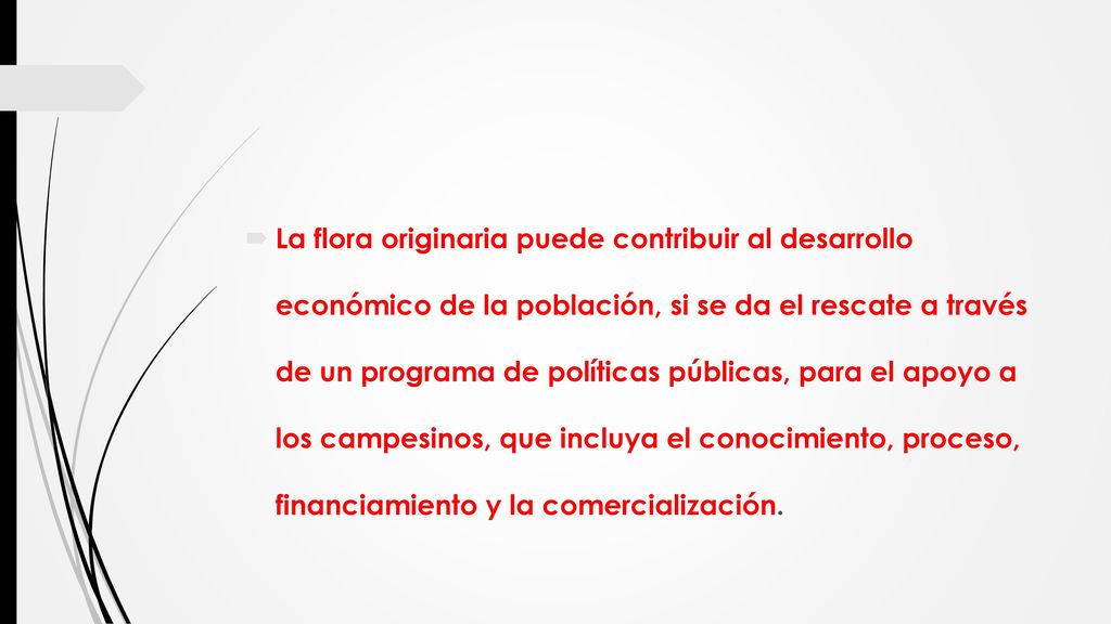 La flora originaria puede contribuir al desarrollo económico de la población, si se da el rescate a través de un programa de políticas públicas, para el apoyo a los campesinos, que incluya el conocimiento, proceso, financiamiento y la comercialización.