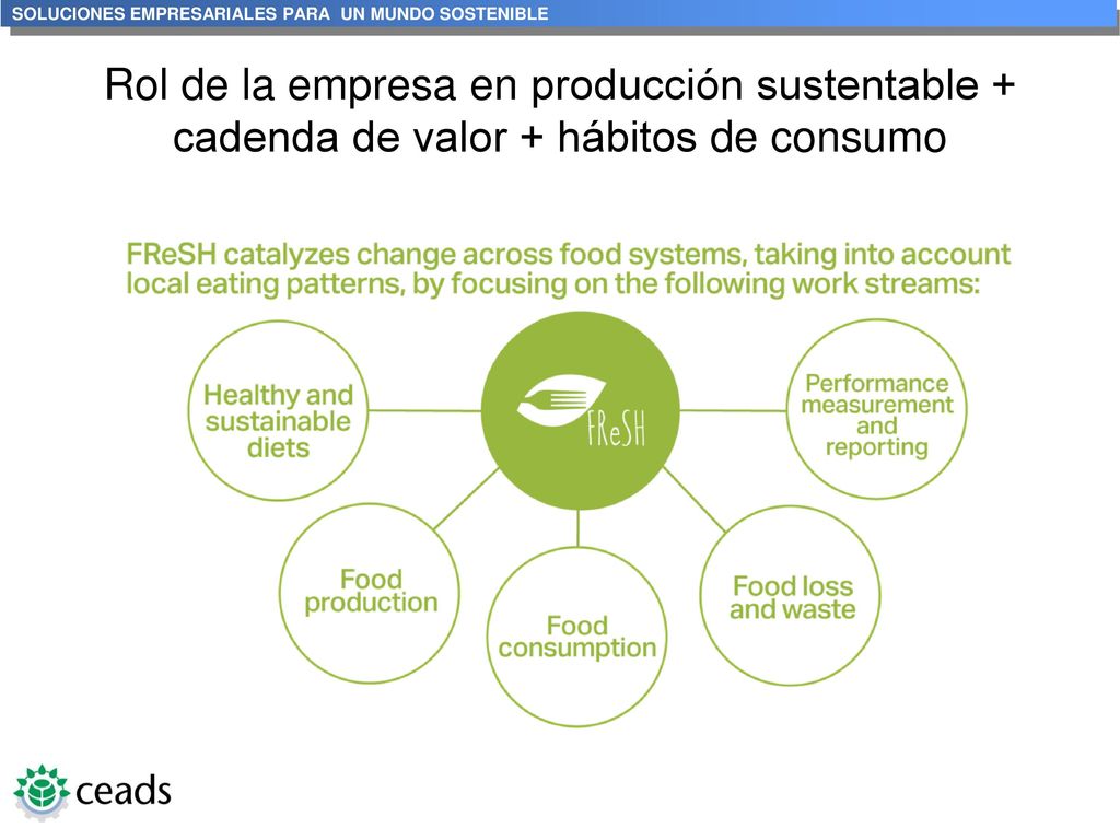 Rol de la empresa en producción sustentable + cadenda de valor + hábitos de consumo