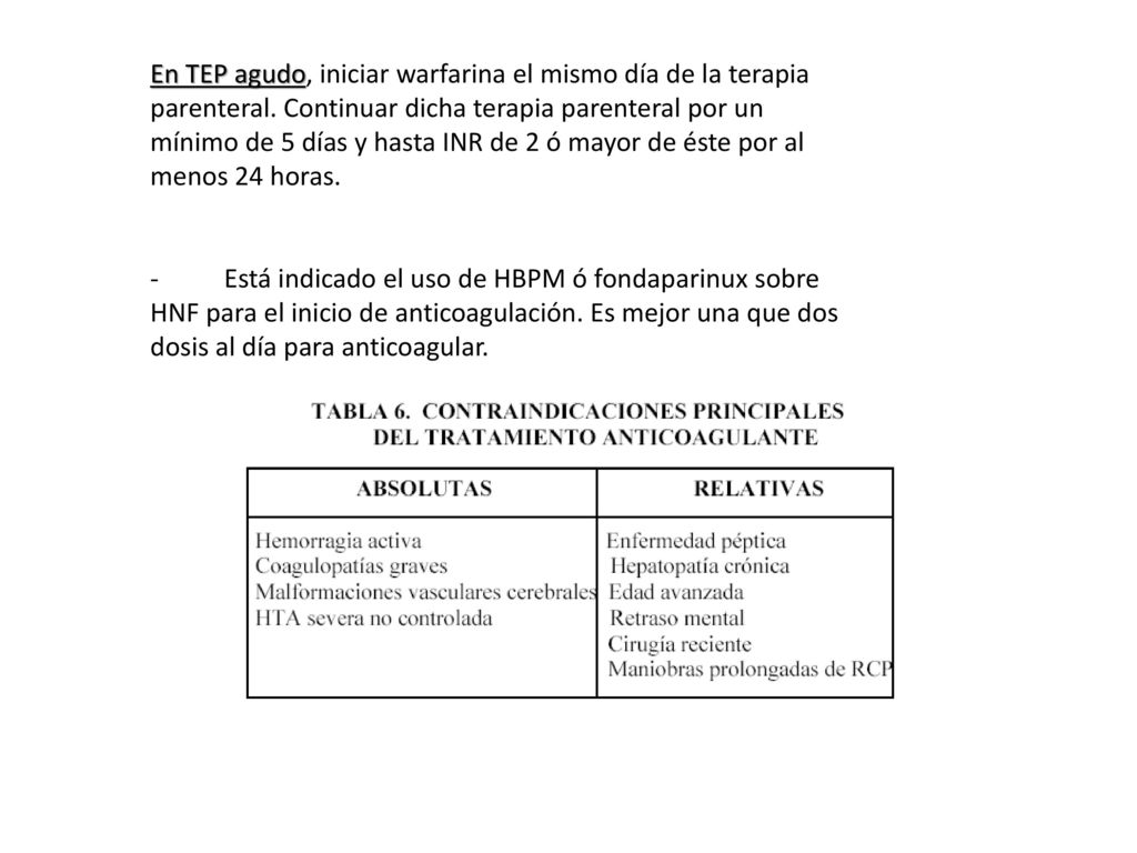 En TEP agudo, iniciar warfarina el mismo día de la terapia parenteral